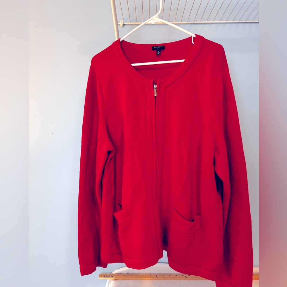 Talbots plus size 3X red full zip sweater with pockets cotton rayon blend